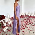 thumbnail image 5 of BRGZLK Women's One Shoulder Dresses High Split Bodycon Ruched Satin Prom Dress Asymmetric Hem Cocktail Wedding Party Maxi Dress Date Night Outfits Purple M, 5 of 6