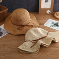 thumbnail image 4 of Adjustable Light Coffee Straw Sun Hat with Bowknot - 56-60CM Circumference, 15cm Wide Brim, Foldable & Solid Color Design for Versatile UV Protection, 4 of 6
