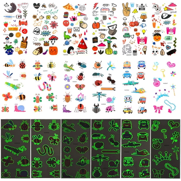 Tatuajes temporales XMASIR, 210 unidades, para niños, que brillan en la oscuridad