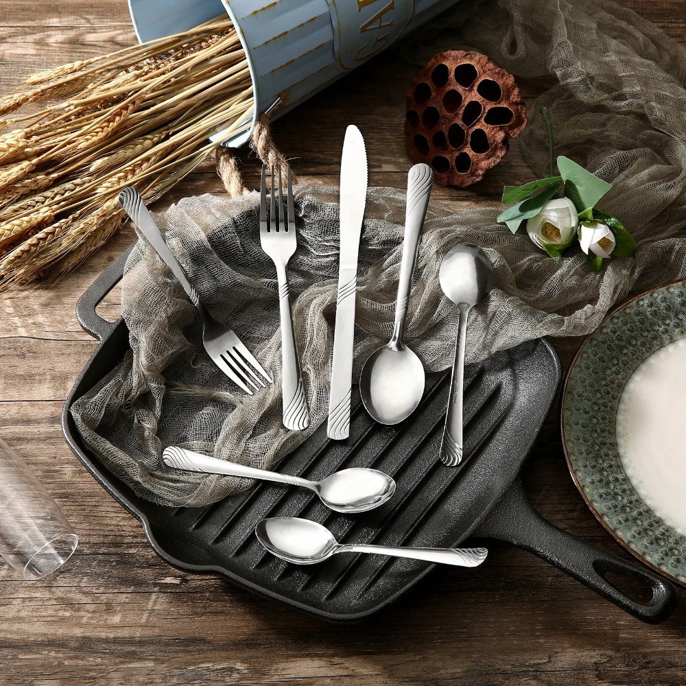 48-Piece Silverware Set Service For 8, Stainless Steel Flatware Cutlery Set, Kitchen Tableware Set, Utensil Set For Home And Restaurant, Knives Forks Spoons Set, Dishwasher Safe