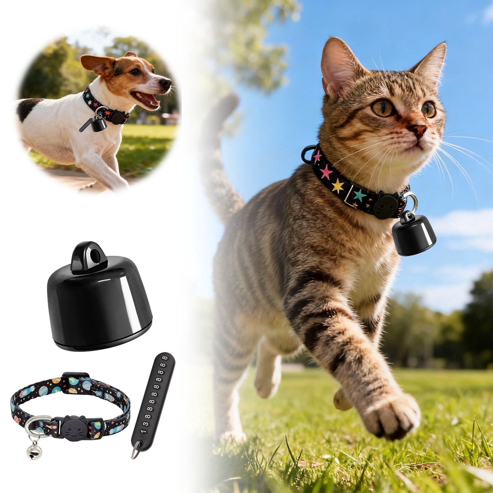 Pet GPS Tracker with Collar & ID Tag – Real-Time Location Monitoring Device for Dogs Cats, Waterproof Lightweight ABS Anti-Lost Tracker, Adjustable Collar Included (3 Options)
