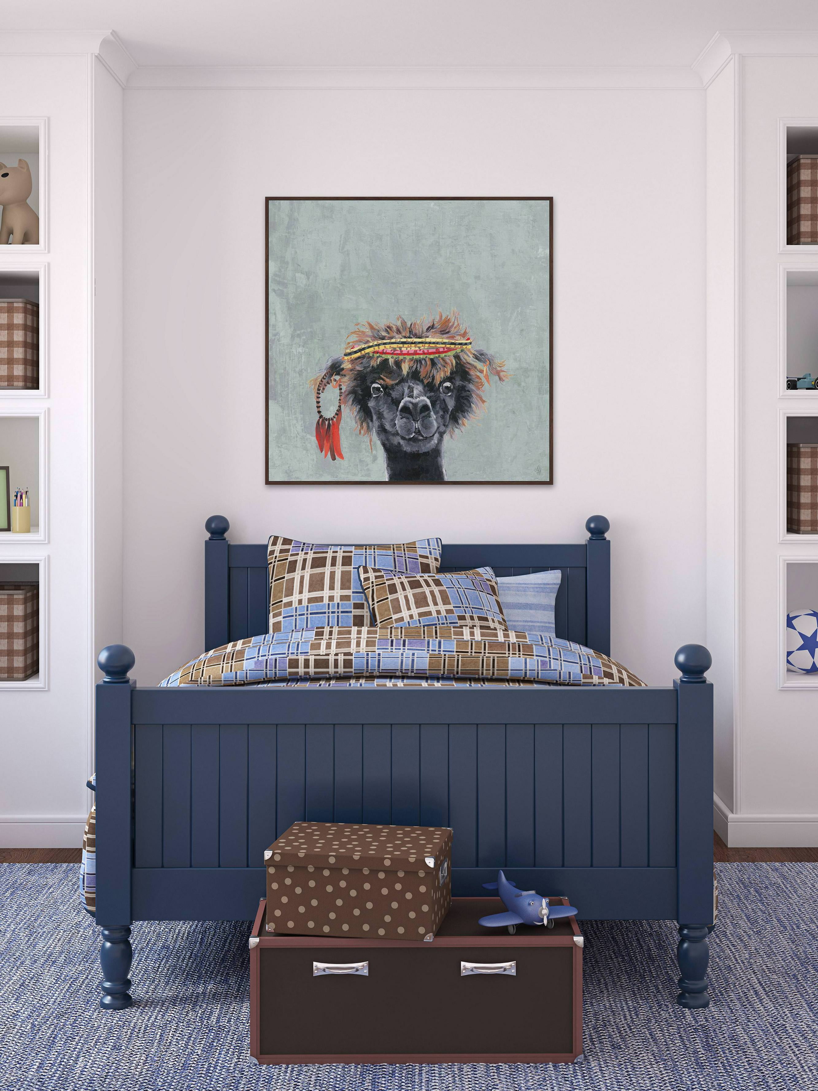 Hippie Llama Floater Framed Painting Print on Canvas