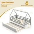 thumbnail image 3 of Gymax Twin Size House Bed w/ Trundle Wooden Kids Bed w/ Safety Rails & Decorable Roof Gray, 3 of 10