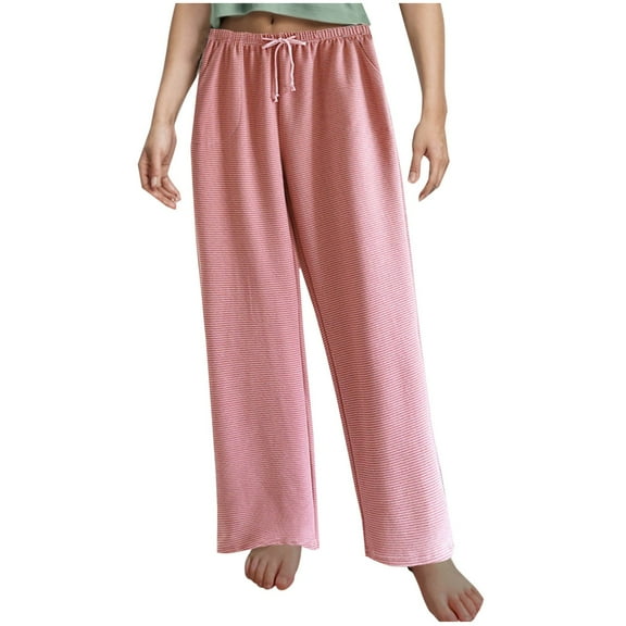 ABATAB Women's Sherpa Lined Pants with Pockets Winter Warm Joggers Trouses Full Length Drawstring Elastic Waisted Wide Leg Pants