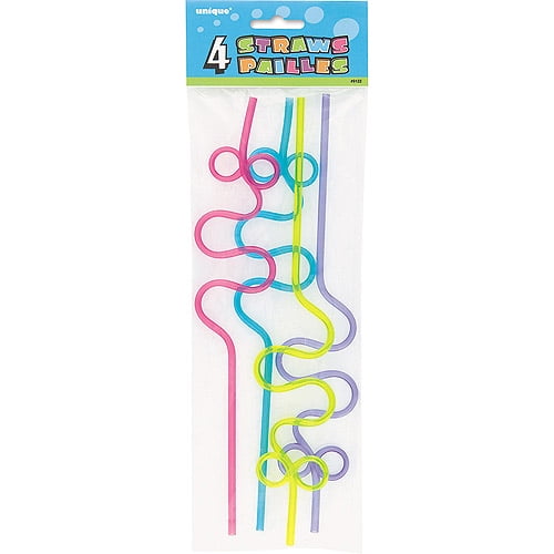 Plastic Crazy Loop Straws, Assorted, 4ct
