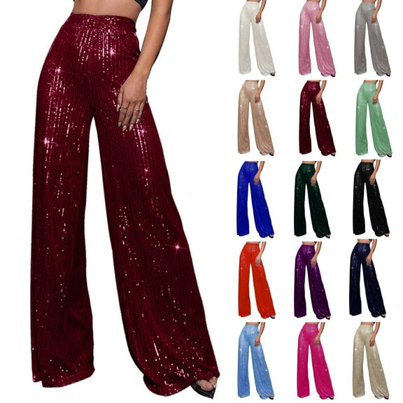 Women's High Waist Wide Leg Pants with Sequin Detailing Elegant Loose Fit Drape Trousers for Fashionable Casual Wear