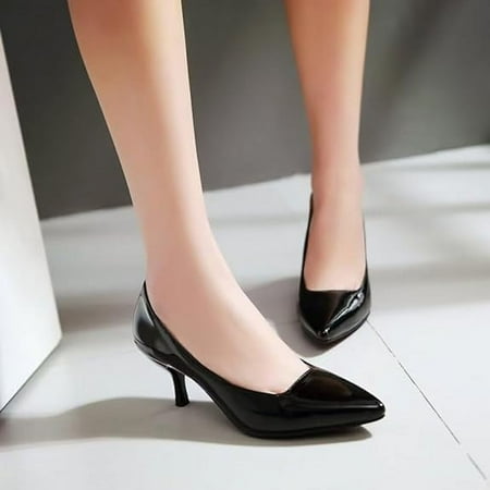 

FAIAI 2024 Women Kitten Heel Patent Leather Slip-on Pumps