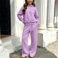 thumbnail image 2 of Ashirexll Girls' Clothing Sets 2 Piece Solid Long Sleeve Hooded Sweatshirt with Wide Leg Pants Fleece Lined Sports Set for 5-14 Years, 2 of 7