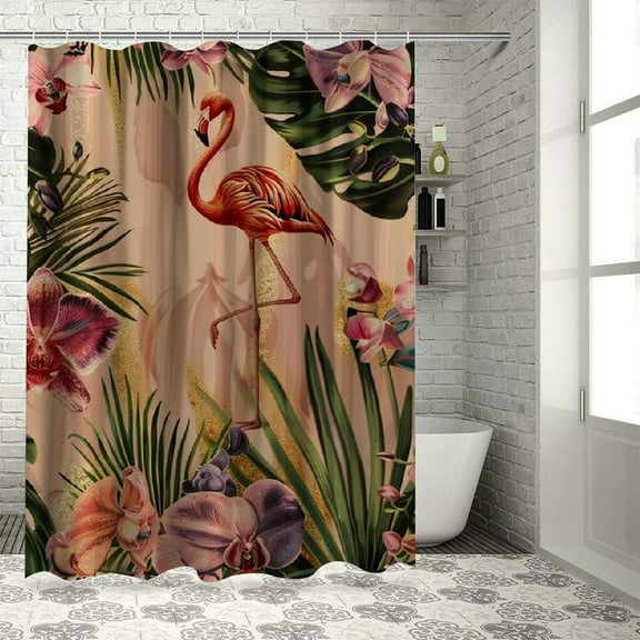 Orinice Vintage Pink Flamingo Flowers Shower Curtain Waterproof Washable Bath Curtains Polyester Bathroom Curtain Set with Hooks  36x72
