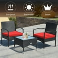 thumbnail image 3 of Costway 3 PCS Patio Wicker Rattan Furniture Set Coffee Table & 2 Rattan Chair W/Cushion Red, 3 of 8