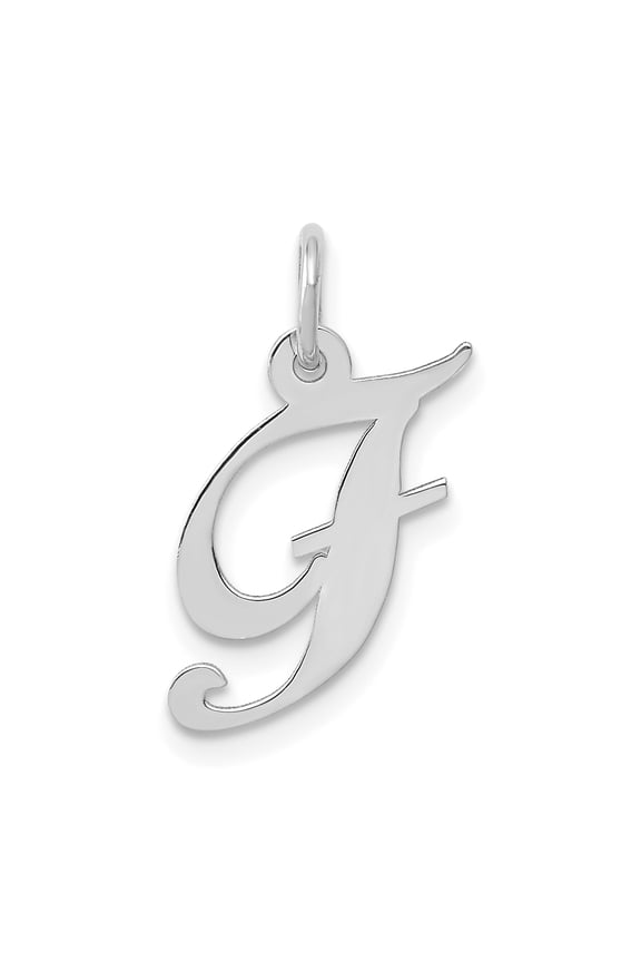 Designer 14K White Gold Small Fancy Script Initial F Charm (Length=16) (Width=13 To 17) Made In United States