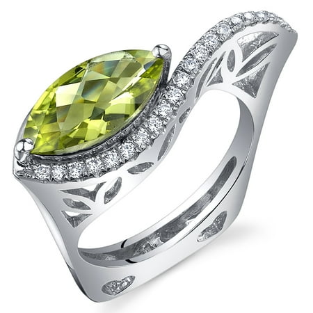 Peora 2.00 Ct Peridot Engagement Ring in Rhodium-Plated Sterling Silver