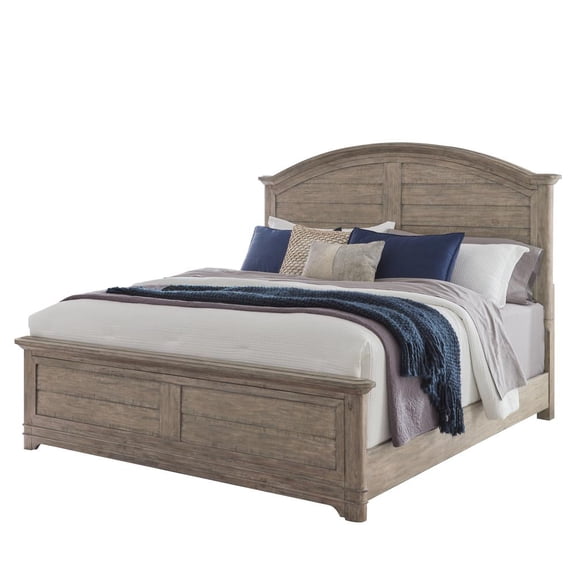 Meadowbrook Beige Antique Sand Wood Farmhouse Queen Arched Panel Bed