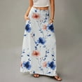 thumbnail image 4 of WTOBBY Women's Flowy Bohemian Floral Maxi Skirt Casual Summer Beach Long Skirt Elastic Waist Lightweight Tiered Pleated Skirt with Side Slit and Drawstring Closure,White L, 4 of 5