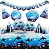 Serves 24 Shark Under the Sea Party Supplies with Paper Plates, Napkins, Cups & Cutlery for Kids Birthday Decorations