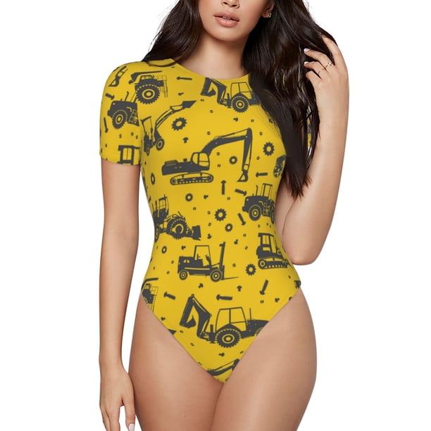 Fotbe Vintage Excavator Body de Mujer con Cuello Redondo y Mangas Cortas, Sin Mangas Ajustado, Suave, Cómodo y Básico-XX-Large