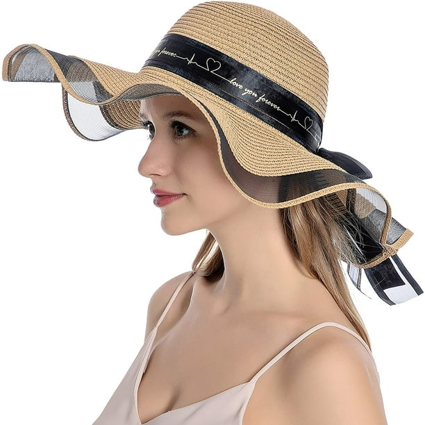 Hzkaicun Womens Sun Straw Hat Uv Upf50 Travel Foldable Wide Brim Summer