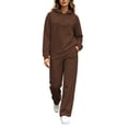 thumbnail image 2 of BRGZLK Women Long Sleeve Sweatsuit Fall Winter Fashion Oversized Half Zip Sweatshirt and High Waisted Wide Leg Pants 2 Piece Outfits Casual Workout Travel Lounge Set Coffee 3XL, 2 of 6