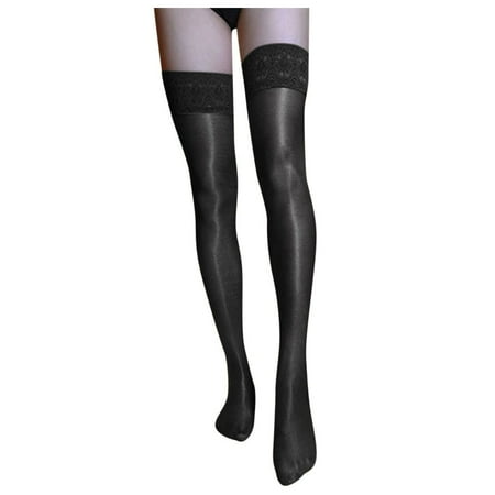 

Relanfenk Womens Thigh High Stockings 70D Oil Glossy Shiny Satin Shape Non-slip Stocking