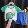thumbnail image 2 of HCNTES Toddler Baby Girl Spring Summer Clothes Set Kid Outfits Boys Short Sleeves T-Shirt Tops + Shorts Cute Outfits Set For Kids 2t 3t 4t 5t 6t 7t (M01-Light Green,3-4 Years), 2 of 4
