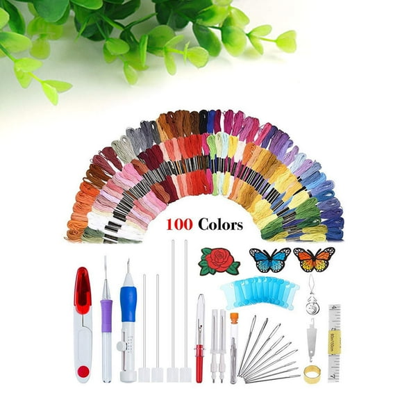 YEAHIBABY 136Pcs Embroidery Pen Punch Needle Kit with Assorted Colors and Interchangeable Needles for DIY Craft