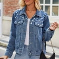 thumbnail image 4 of Women's Denim Jacket Long Sleeve Turndown Neck Pearl Short Coat Vintage Button Down Jean Outwear with Pocket, 4 of 4