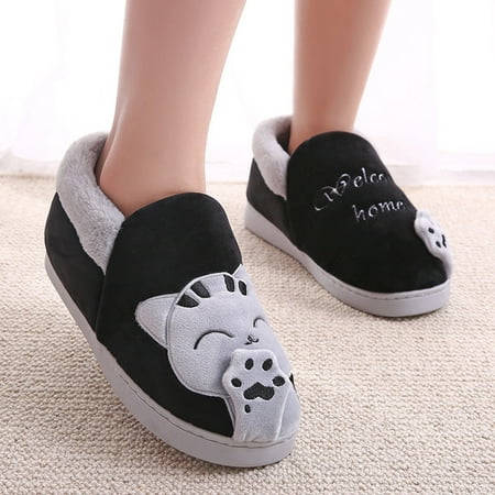 

FZM Women shoes Men Winter Home Slippers Cartoon Cat Non-slip Warm Indoors Bedroom Floor Shoes