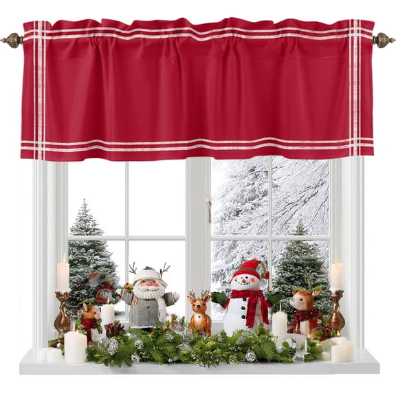 Valances for Windows Red Pure Color Rod Pocket Short Curtain for Bathroom Living Room Bedroom Watercolor 1 Panel 42x12in