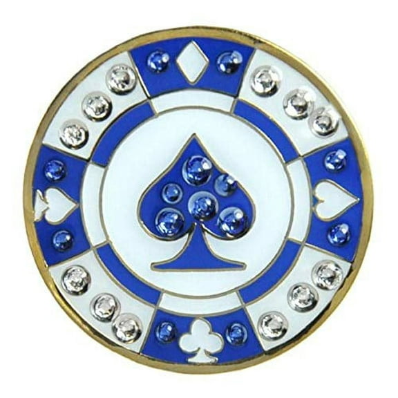 Blue Spade Poker Chip Ball Marker adorned with Crystals from Swarovski® with Magnetic Hat Clip