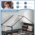 thumbnail image 6 of Floor Bed Twin Size House Shaped Floor Bed with Globe String Lights, Storage Bookshelf, Twin Metal Bed Frame with Door and Safety Guardrail and Side Pockets, Montessori Floor Bed for Bedroom, Black, 6 of 10