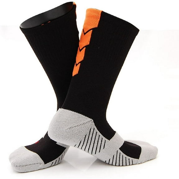 Lian Style Big Girl's 1 Pair All Sport Crew Socks 0027 M(Black w/ Orange Stripes)