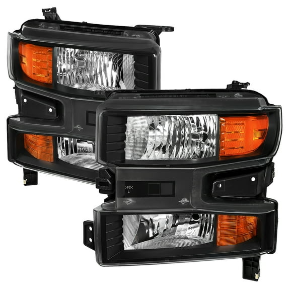 Spec-D Tuning Black Halogen Type w/o LED Headlights Compatible with 2019-2021 Chevy Silverado 1500, 2022 Chevy Silverado 1500 LTD Left Right Head Lamps Assembly