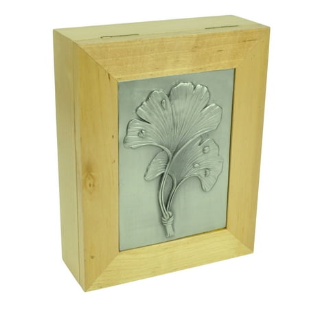 Leaf Pewter Cabinet - Natural Wood Storage Photo Picture Jewelry Box Cast Metal Pewter Leaf Home Décor