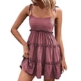 thumbnail image 1 of FAIWAD Summer Polka Dress for Women Ruffle Trim Layered Pleated Mini Dress Lace-Up Bowknot Strappy Flowy Dress, 1 of 4