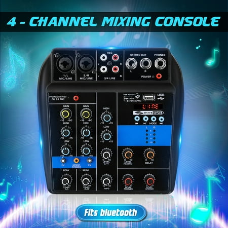 110V General Purpose Mini Premium Audio Mixing Console Audio Mixer Amplifier Amp USB 4-Channels Studio Mixer Board Phantom (Best Studio Mixing Boards)