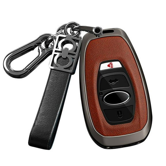 Metal Key Fob Cover Leather Car Key Case Fit for Subaru Accessories compatible with Subaru Ascent 2019-2021,BRZ 2022,Crosstrek 2018-2022,Forester 2019-2022,Impreza 2017-2021,Legacy 2018-2021,Outback