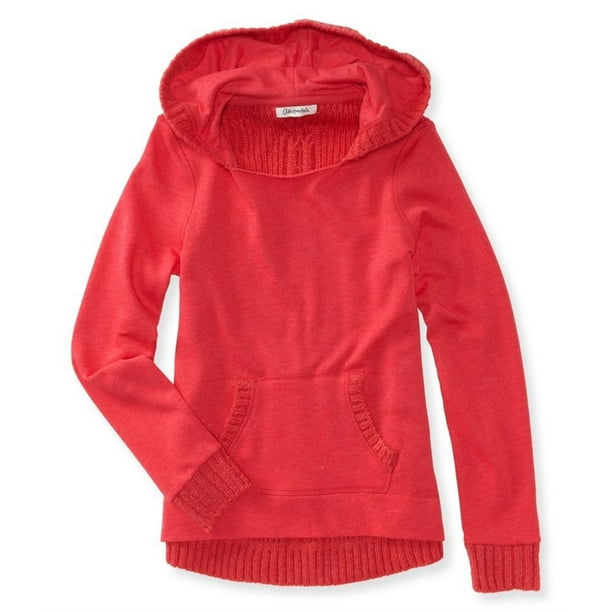 Aeropostale Sudadera con capucha de forro polar híbrido de punto para mujer, rosa, mediano Aeropostale Sudadera