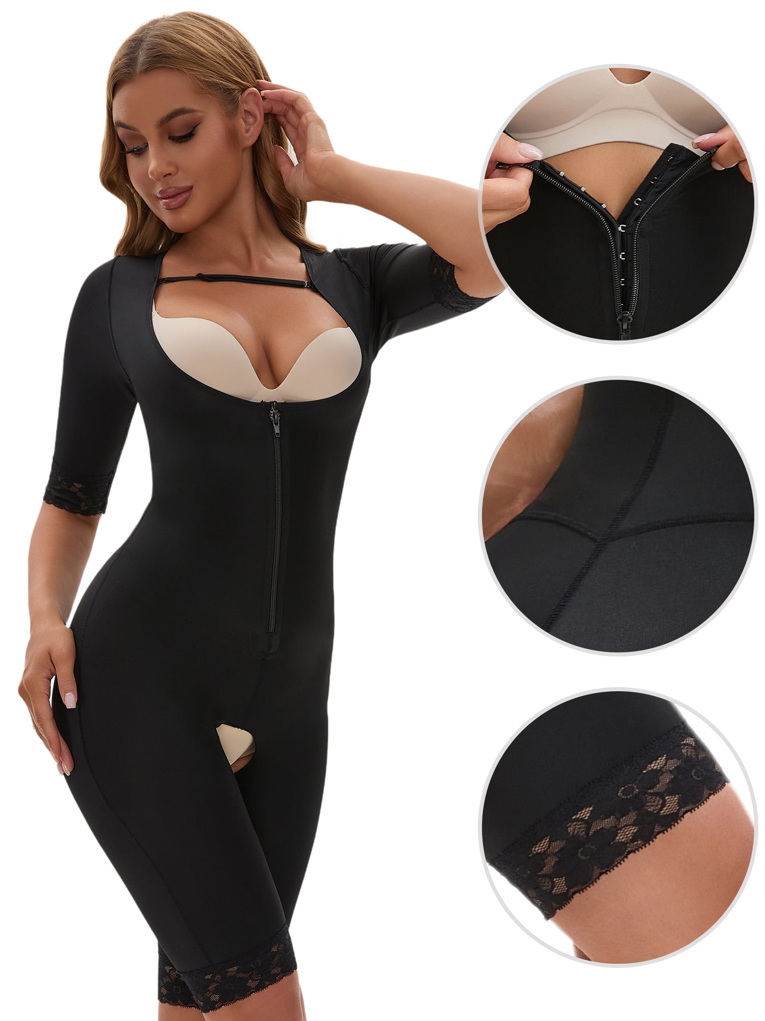 Unique Bargains Women's Lace Trimmed Hourglass Body Shapewear L Black