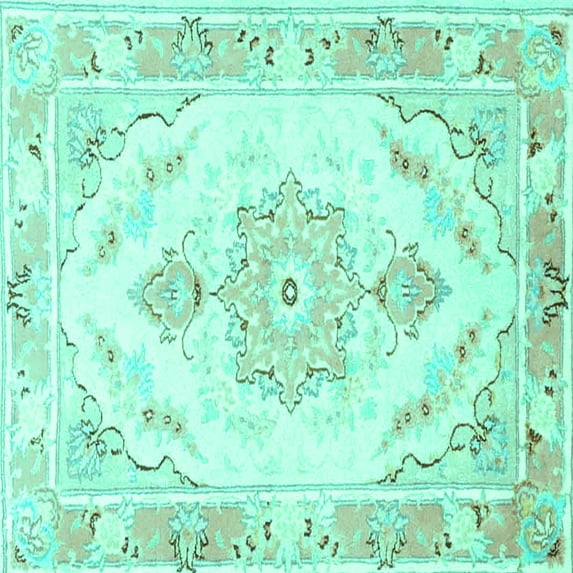 Ahgly Company Machine Washable Indoor Square Persian Turquoise Blue Traditional Area Rugs, 4' Square