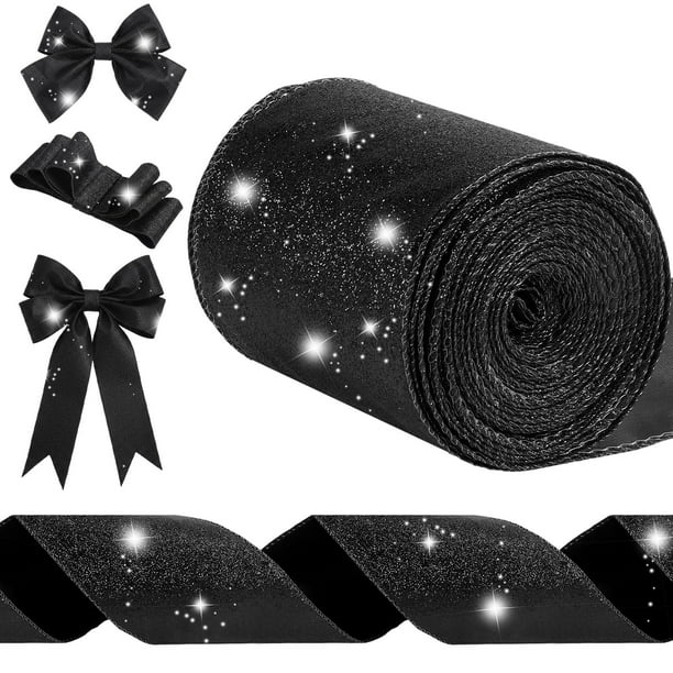 Cinta decorativa Syhood con alambre negro con purpurina 10 cm x 18 m