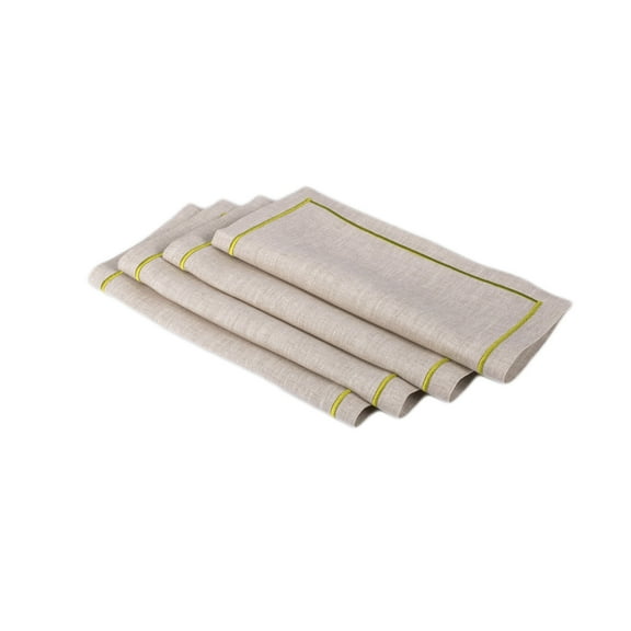 Linen Cocktail Napkins With Embroidery Borders, Set of 4
