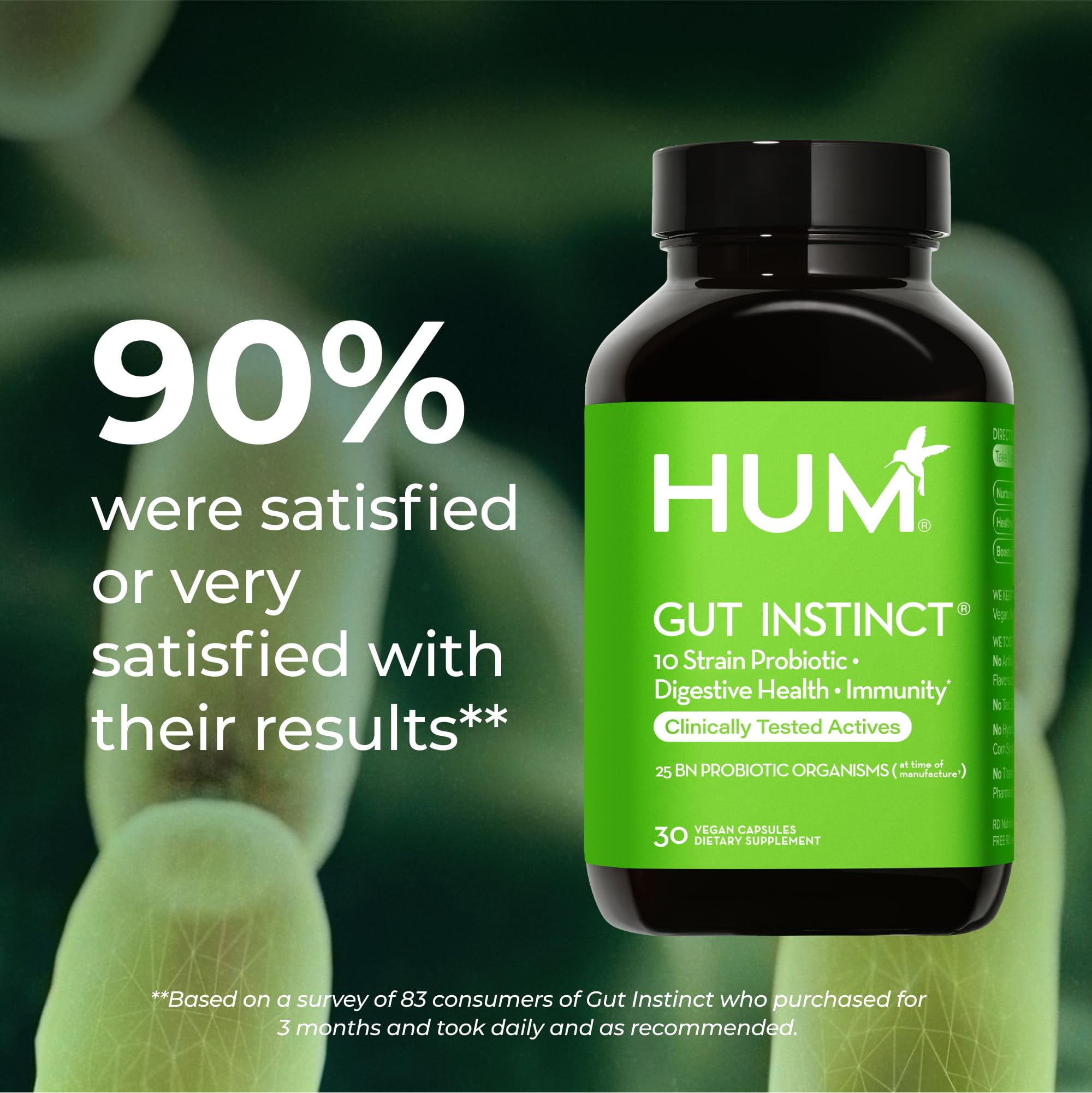 HUM Gut Instinct Daily Probiotics for Digestive & Immune Health, 30ct