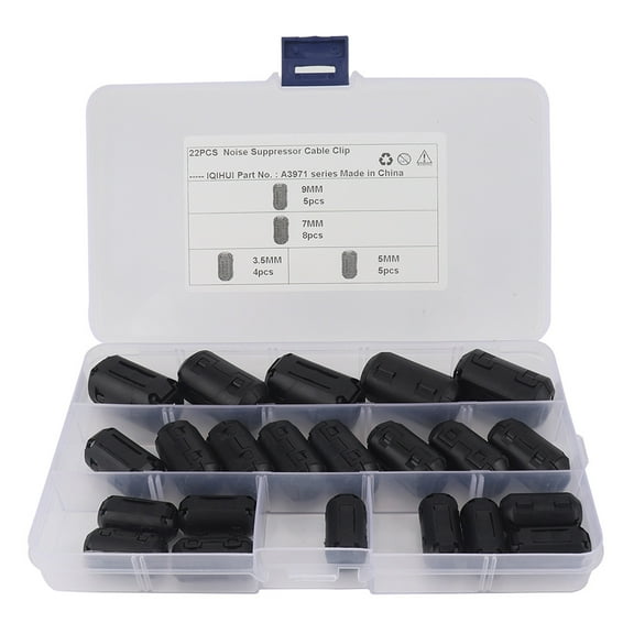 Yuhsdv 22Pcs Noise Filters Suppressor 3.5mm/5mm/7mm/9mm RFI EMI Noise Magnetic Filter