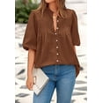 thumbnail image 4 of PRETTYGARDEN Women's Summer Short Lantern Sleeve Tops Loose Fit Button Down Shirt Casual Pleated V Neck Blouses, 4 of 9