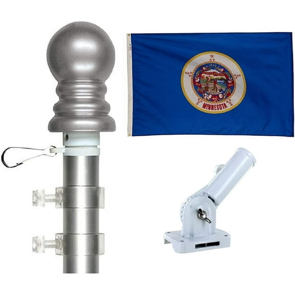 State Flag and Tangle Free Flagpole Set, Choose from All 50 State 3'x5' Flags with a Residential or Commercial Flag Pole, Includes State Flag, Flag Pole and Adjustable White Bracket Minnesota