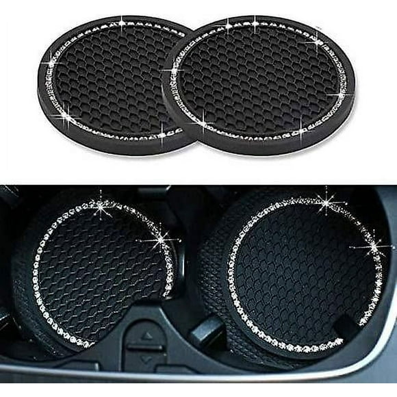 Bling Car Coasters Pink Pvc Travel Auto Cup Holder Insert Coaster Anti Slip Crystal Vehicle Interior Accessories Cup Mats For Women And Girl (2.75" Di