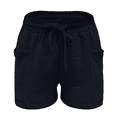 thumbnail image 3 of QIJUNTUO ​Women's High Waist Cotton Linen Athletic Shorts With Real Back Pockets For Sports And Summer Activities​ Navy, 3 of 9