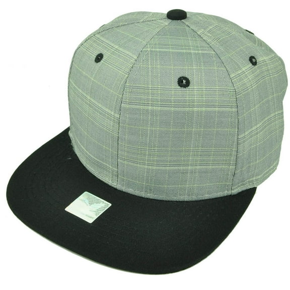 Light Gray Black Plaid Square Hat Cap Snapback Flat Bill Blank Plain Adjustable