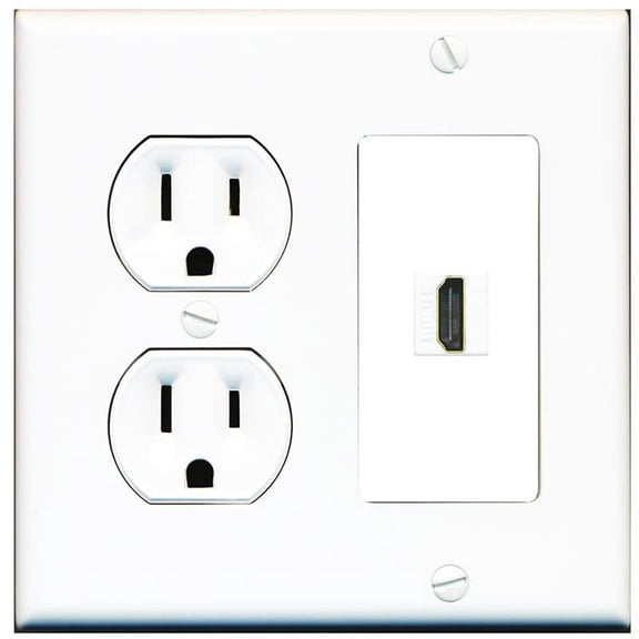 RiteAV 15 Amp Round Power Outlet and 1 Port HDMI Wall Plate [White]