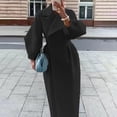 thumbnail image 6 of Women Woolen Jacket Turn-down Collar Solid Color Double-breasted Coat Retro Royal Style Thermal Long Lantern Sleeves Commuting Dating Spring Fall Winter Overcoat, 6 of 8